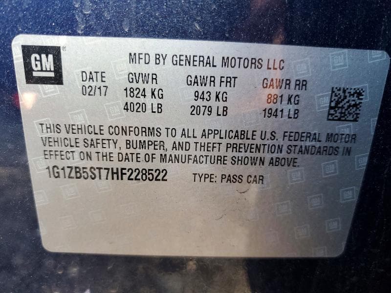 2017 CHEVROLET MALIBU LS 12