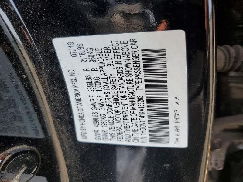 2019 HONDA ACCORD EX 12
