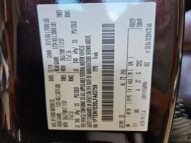 2020 FORD F150 SUPERCREW 12