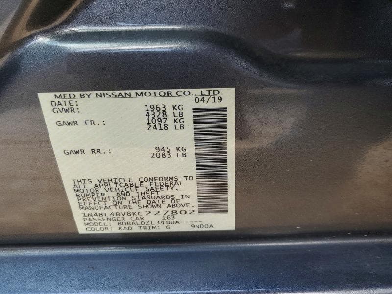 2019 NISSAN ALTIMA S 13