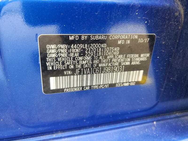 2018 SUBARU WRX PREMIUM 13