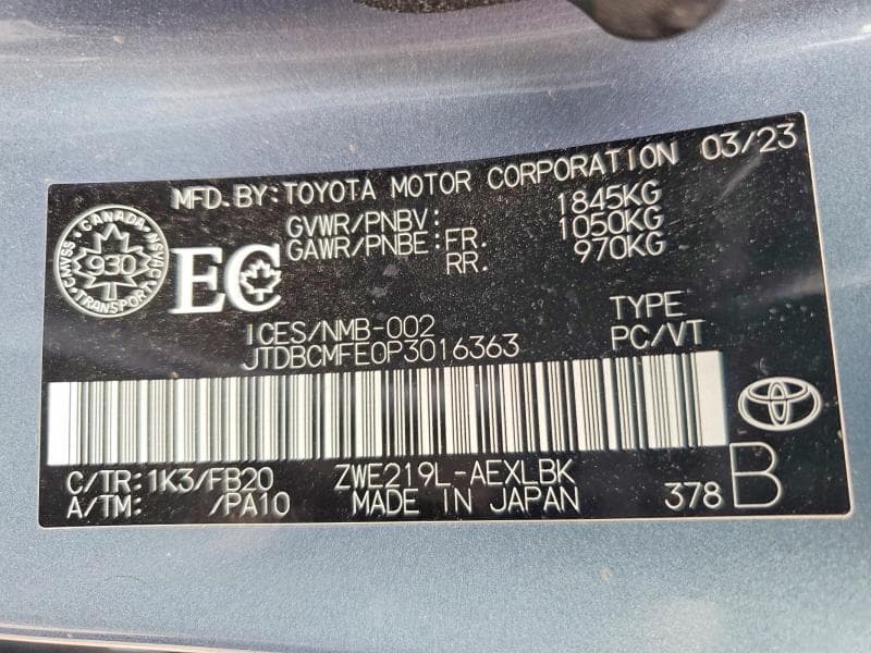 2023 TOYOTA COROLLA HYBRID LE 12