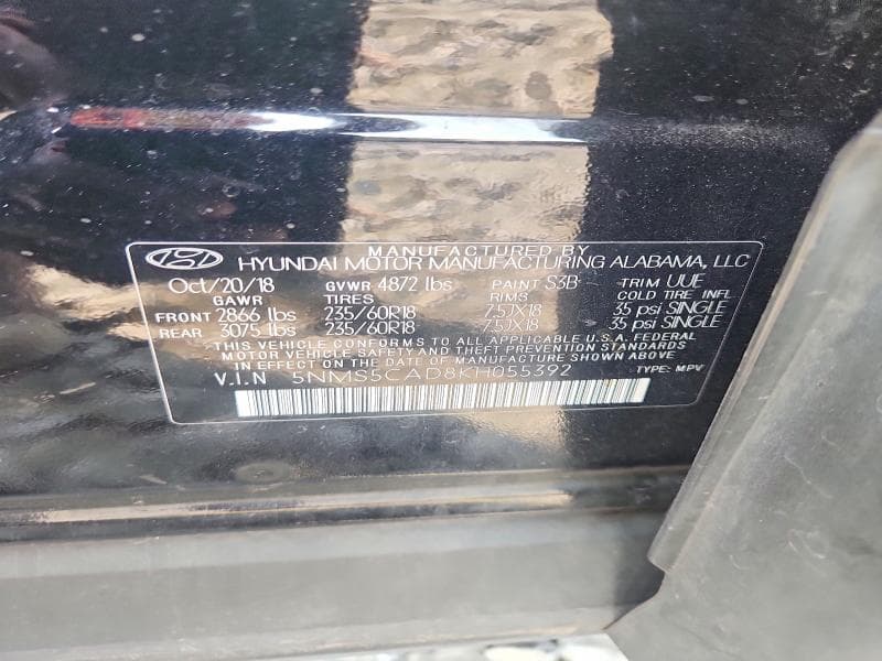 2019 HYUNDAI SANTA FE LIMITED 2.4L 12