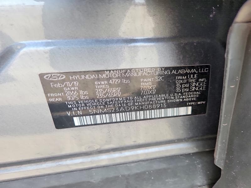 2019 HYUNDAI SANTA FE SE 13