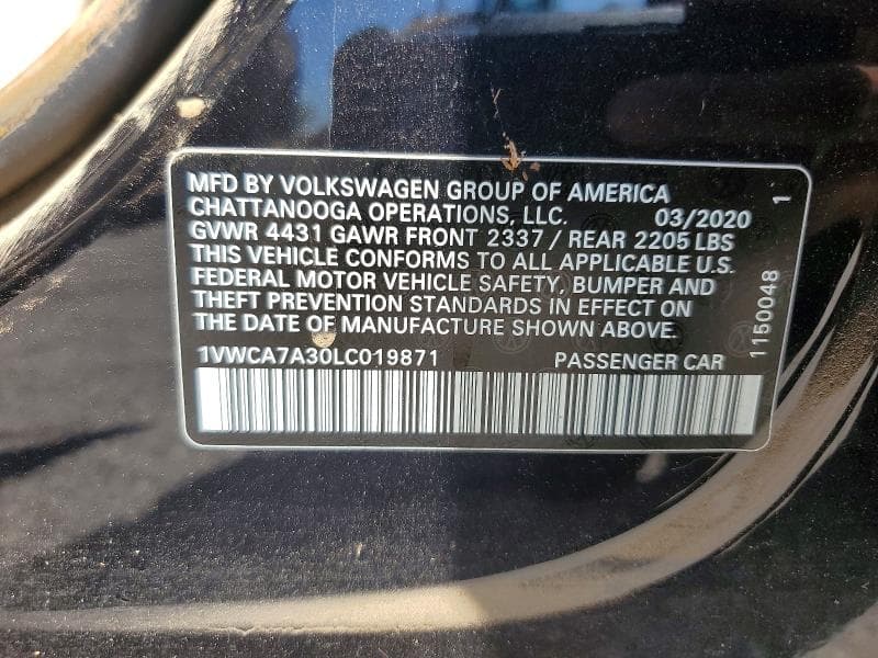 2020 VOLKSWAGEN PASSAT SEL 12