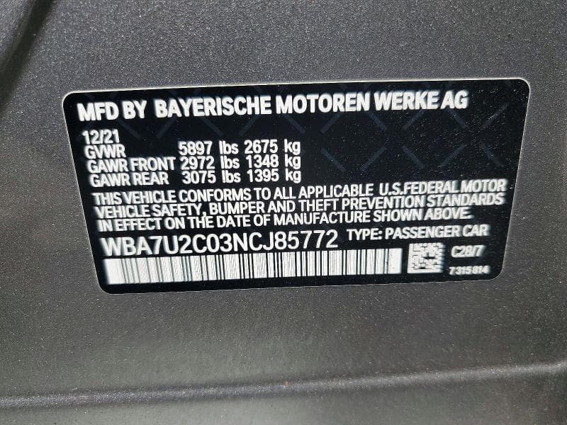 2022 BMW 750 XI 12