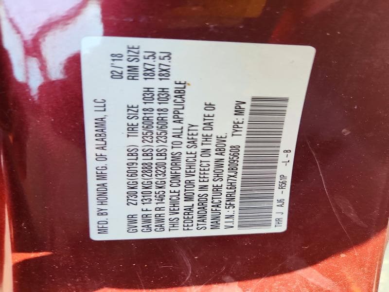 2018 HONDA ODYSSEY EXL 13