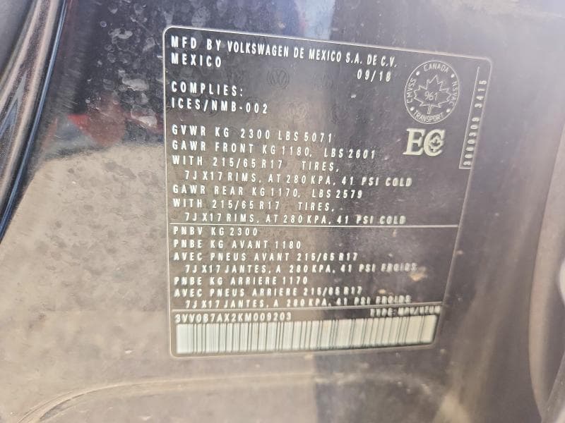 2019 VOLKSWAGEN TIGUAN S 14