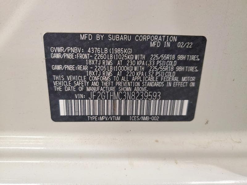 2022 SUBARU CROSSTREK LIMITED 12