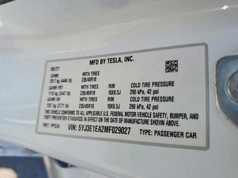 2021 TESLA MODEL 3 12