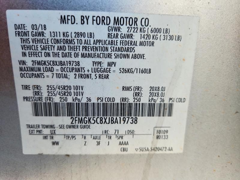2018 FORD FLEX SEL 12