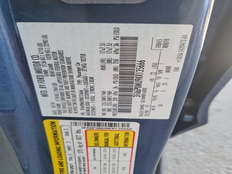 2019 FORD FUSION SEL 12