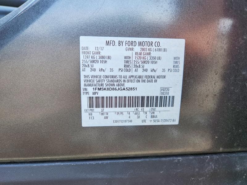2018 FORD EXPLORER XLT 14