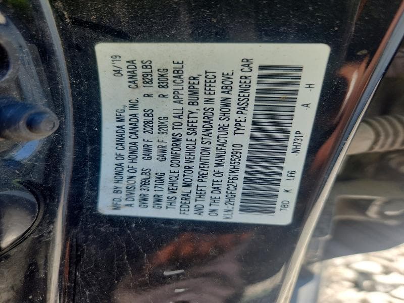 2019 HONDA CIVIC LX 12