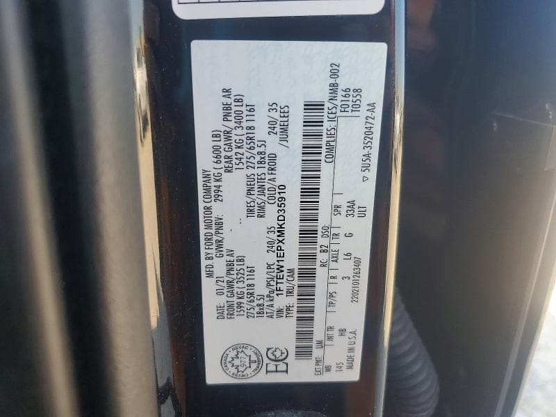 2021 FORD F150 SUPERCREW 12