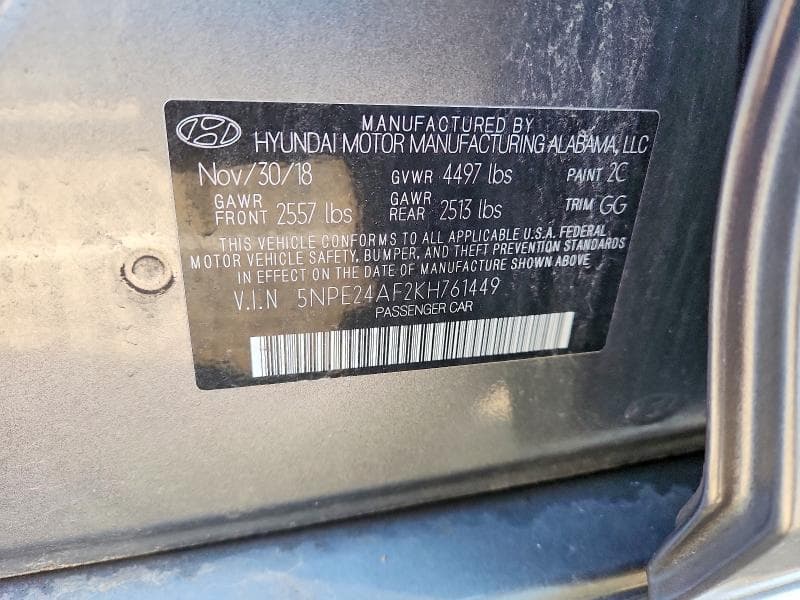 2019 HYUNDAI SONATA SE 12