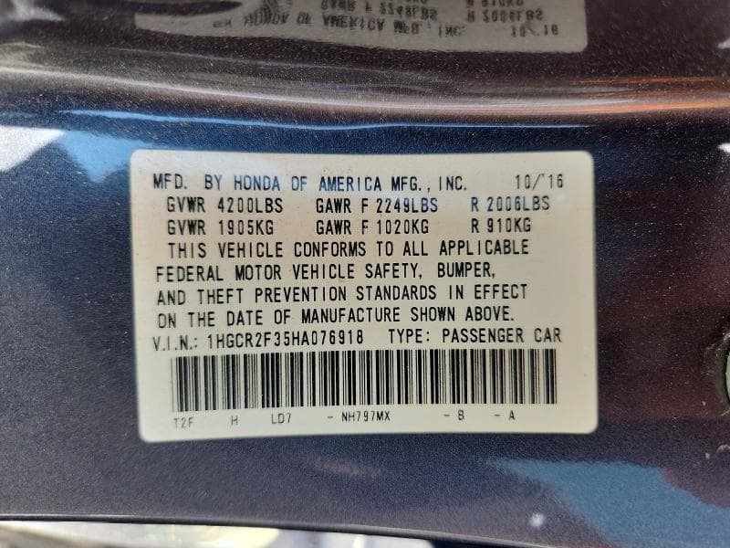 2017 HONDA ACCORD LX 13