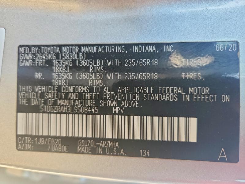 2020 TOYOTA HIGHLANDER XLE 13