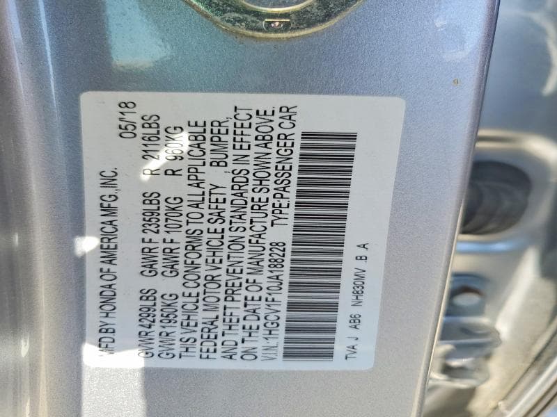 2018 HONDA ACCORD LX 12