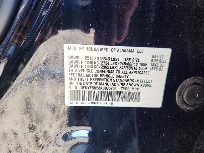 2019 HONDA PILOT EXL 13