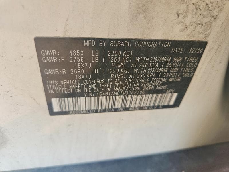 2021 SUBARU OUTBACK LIMITED 12