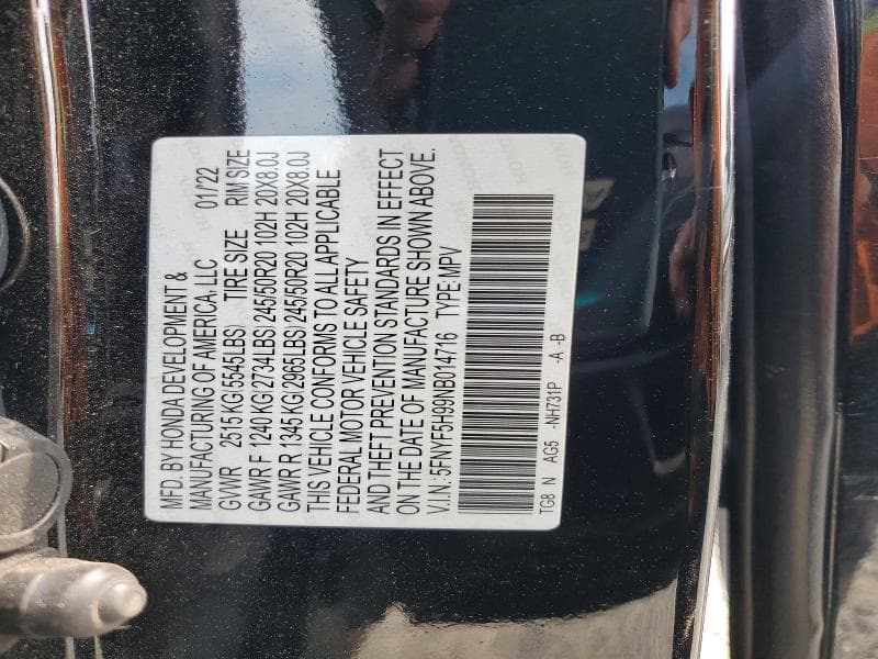 2022 HONDA PILOT TOURING 13