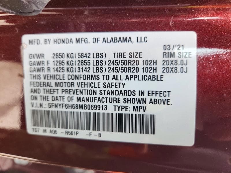2021 HONDA PILOT TOURING 14