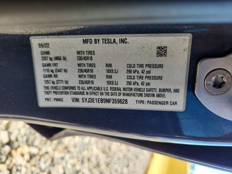 2022 TESLA MODEL 3 12