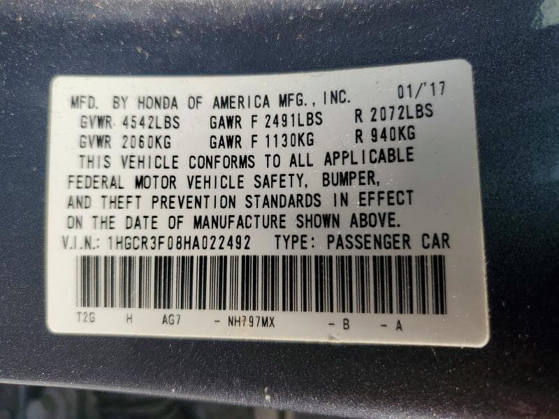 2017 HONDA ACCORD EXL 12
