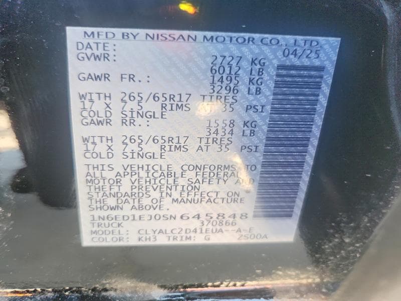 2025 NISSAN FRONTIER SV 12