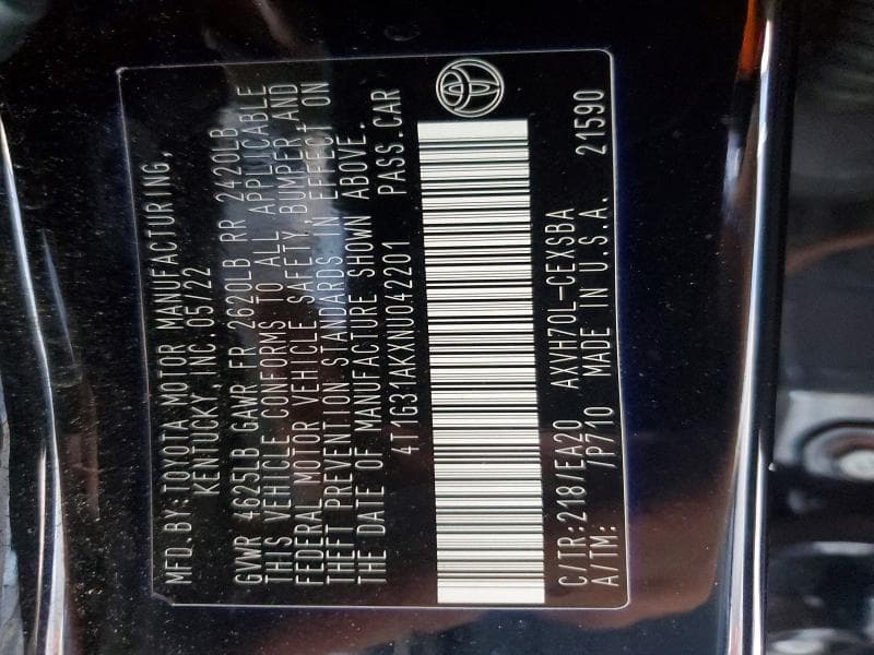 2022 TOYOTA CAMRY HYBRID SE 12