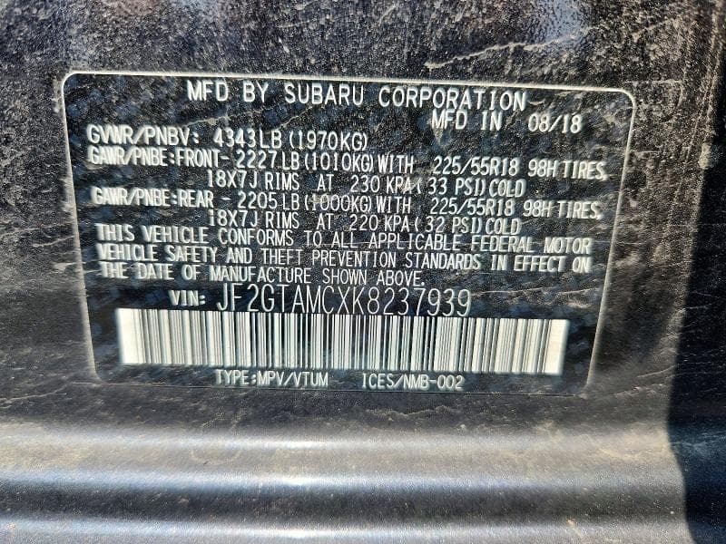 2019 SUBARU CROSSTREK LIMITED 12