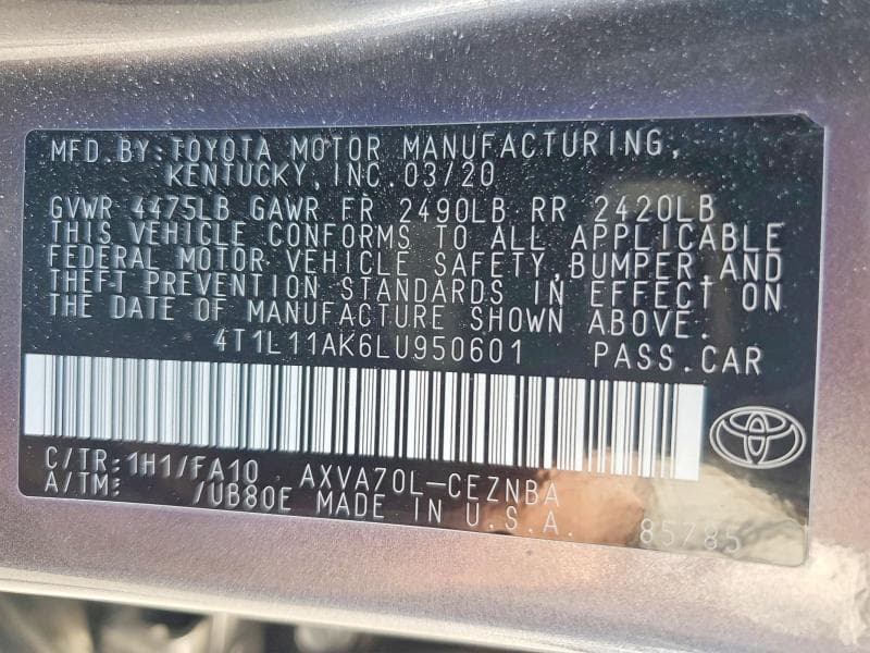 2020 TOYOTA CAMRY LE 12