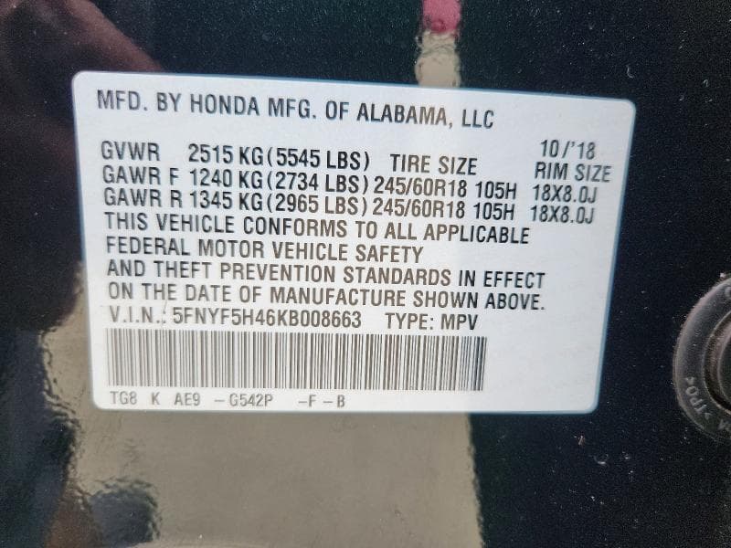 2019 HONDA PILOT EXL 13