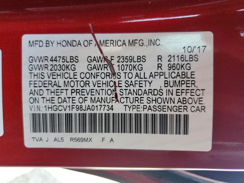2018 HONDA ACCORD TOURING 12