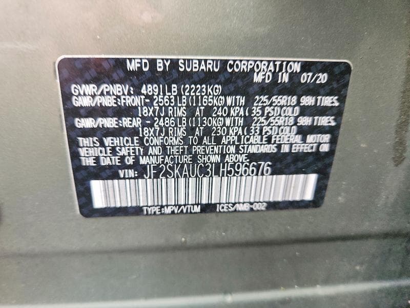 2020 SUBARU FORESTER LIMITED 14
