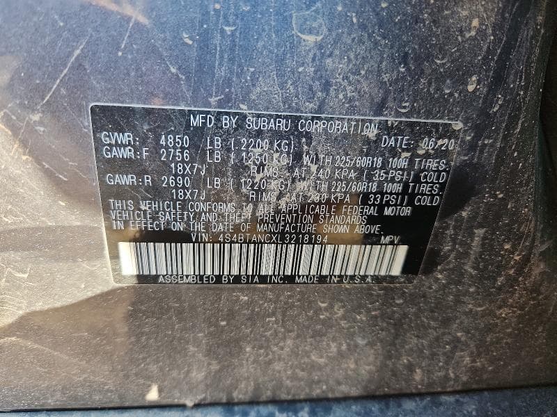 2020 SUBARU OUTBACK LIMITED 13