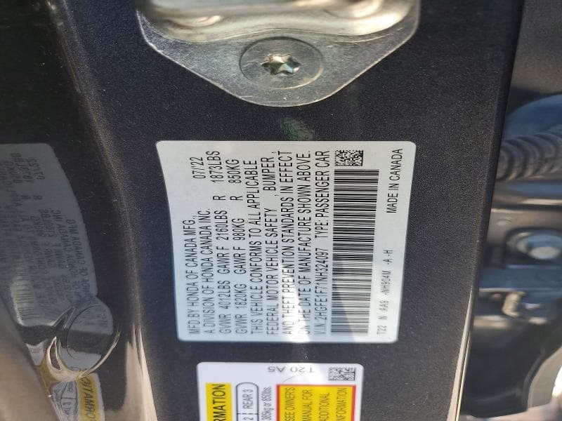 2022 HONDA CIVIC EX 12