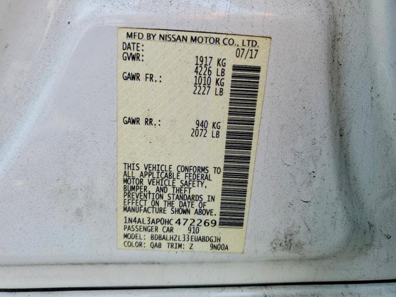 2017 NISSAN ALTIMA 2.5 SR 12