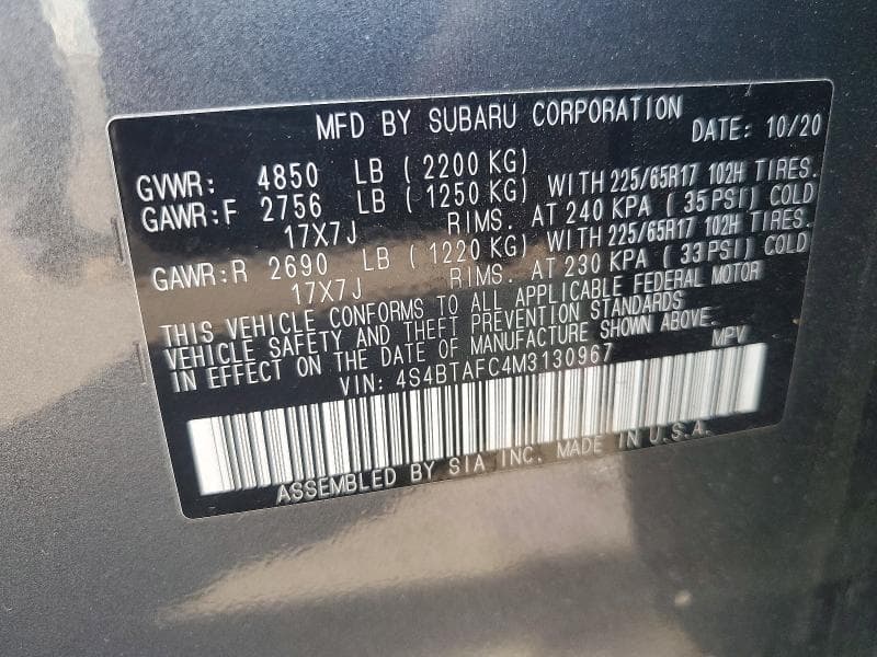 2021 SUBARU OUTBACK PREMIUM 13