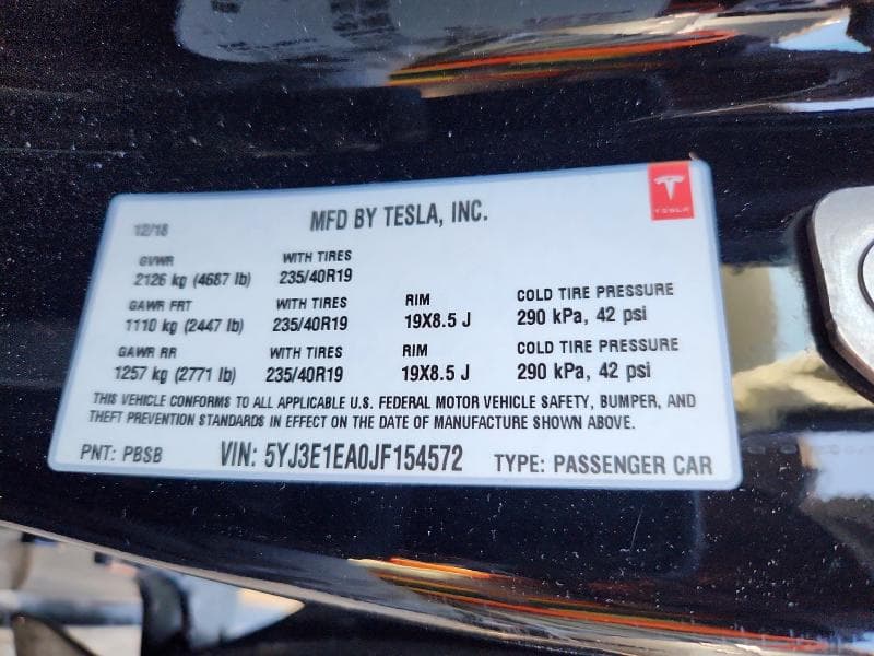 2018 TESLA MODEL 3 12
