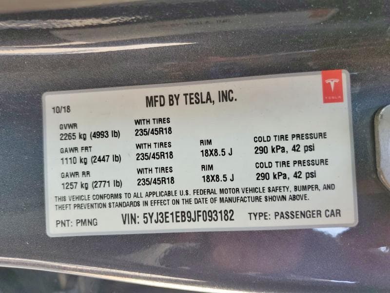 2018 TESLA MODEL 3 13
