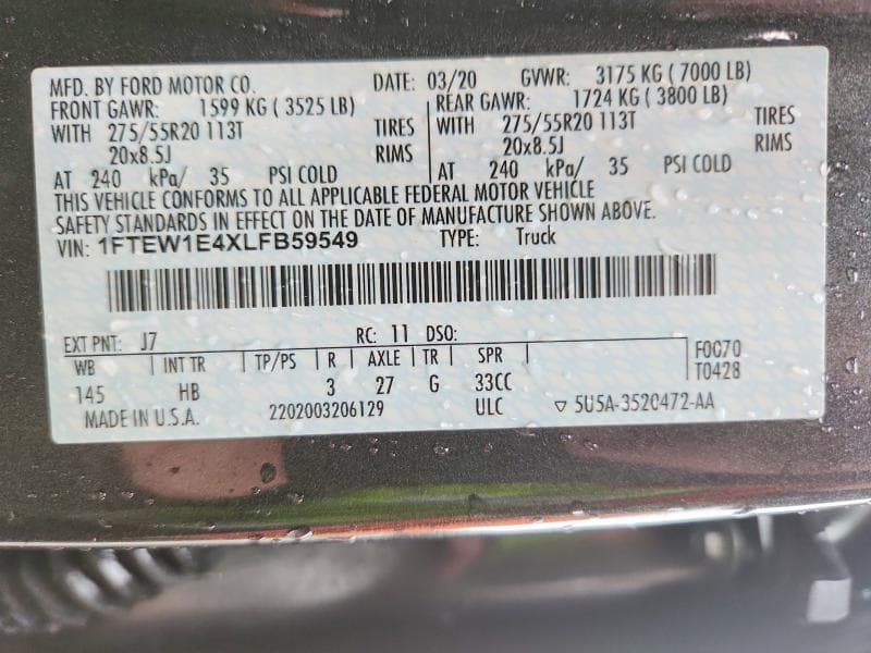 2020 FORD F150 SUPERCREW 12