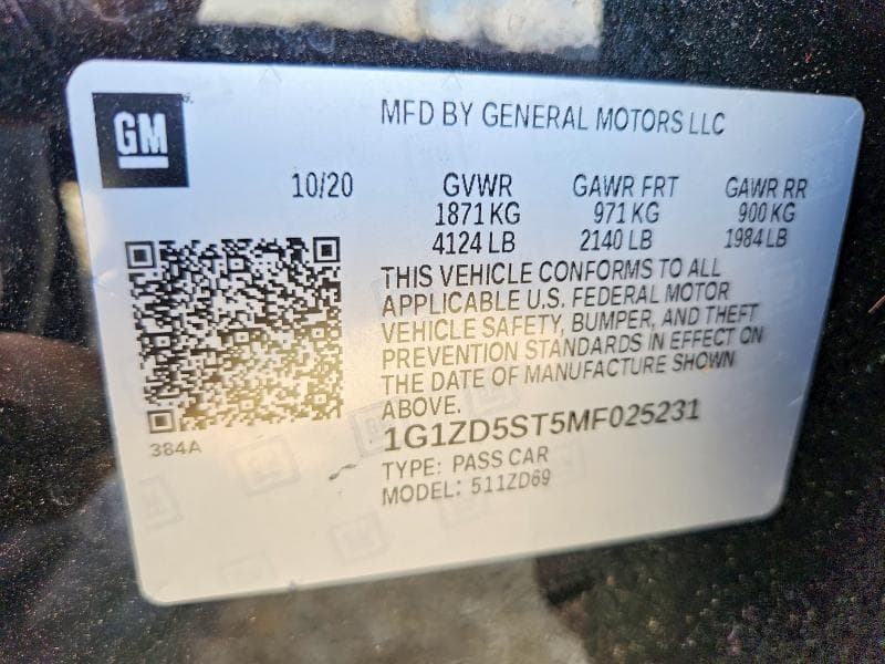 2021 CHEVROLET MALIBU LT 12