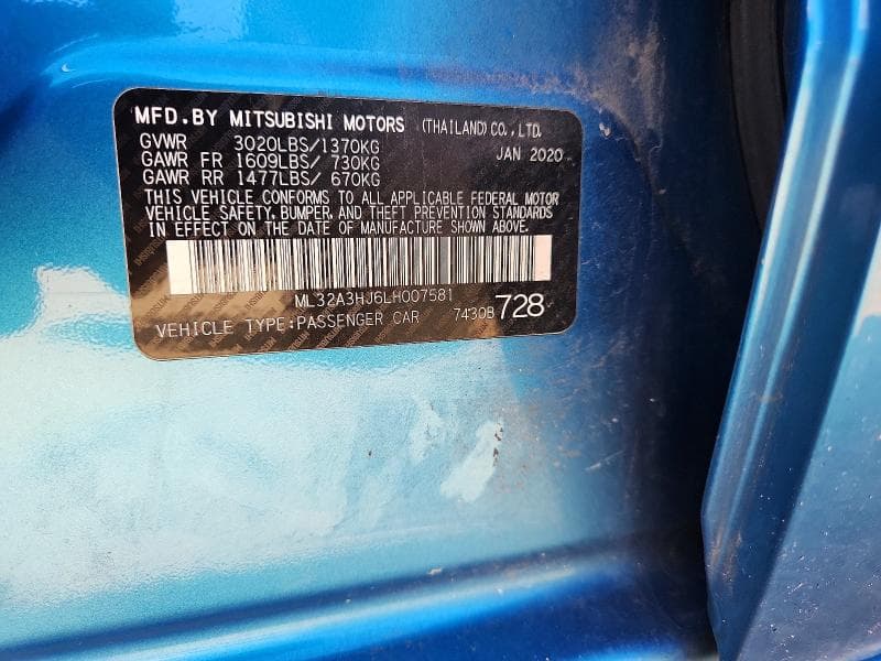2020 MITSUBISHI MIRAGE ES 12