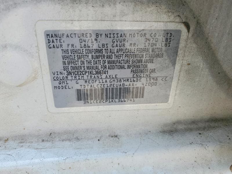 2019 NISSAN VERSA NOTE S 12