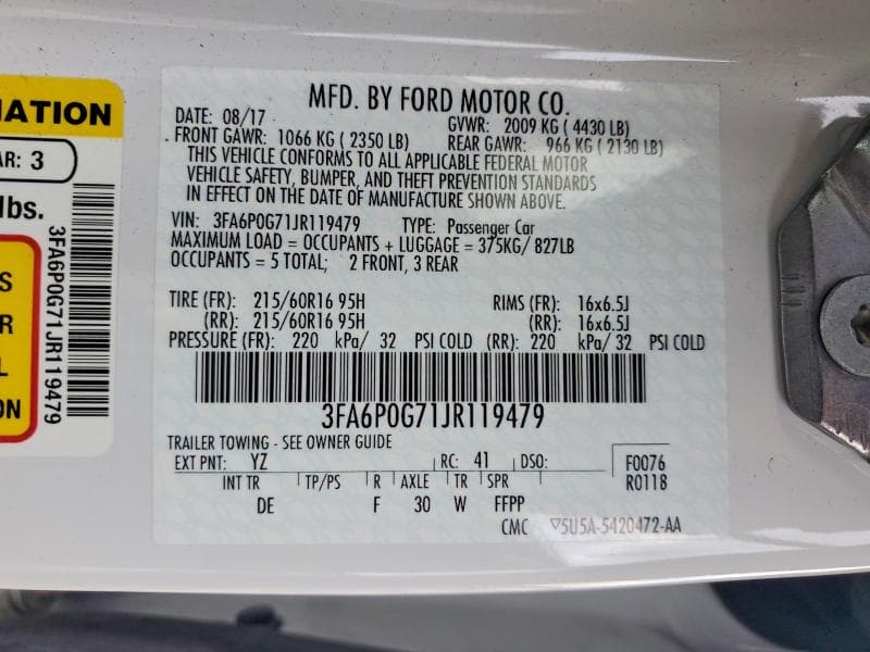 2018 FORD FUSION S 12