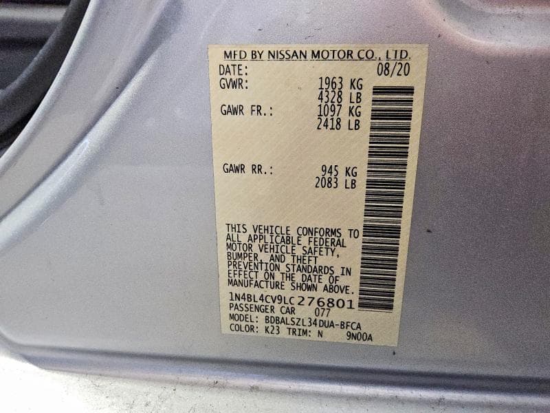 2020 NISSAN ALTIMA 2.5 SR 12