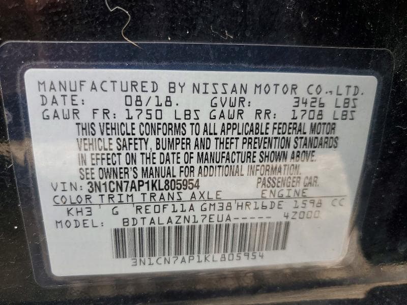 2019 NISSAN VERSA S PLUS 12