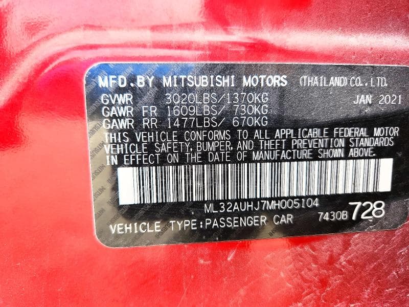 2021 MITSUBISHI MIRAGE ES 12